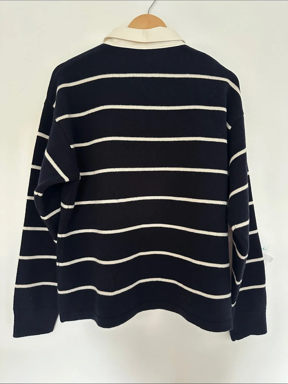 JCREW MENS Navy and White Striped Rugby Sweater size medium NWOT